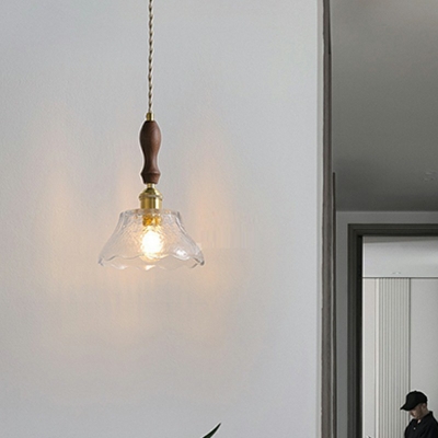 1-Light Pendant Lighting Modernism Style Cone Shape Wood Hanging Ceiling Light