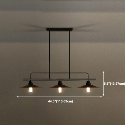 3-Light Island Chandelier Industrial Style Cone Shape Metal Hanging Ceiling Light