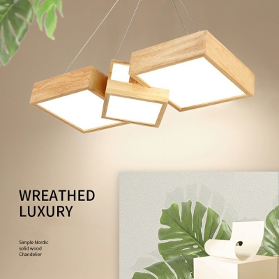 4 Lights Pendant Ceiling Lights Simplicity Style Wood Chandelier Lighting for Living Room