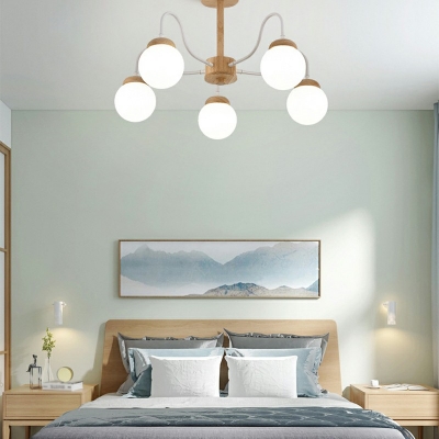 5-Light Chandelier Light Minimalism Style Globe Shape Glass Hanging Lamps
