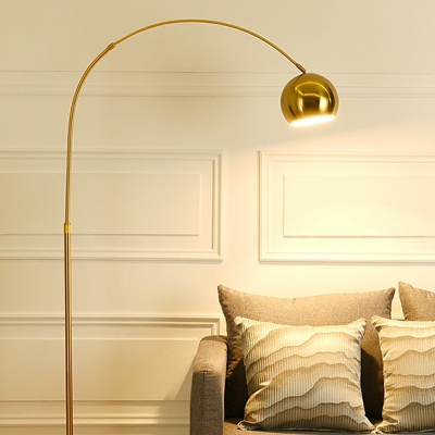 Arched Arm Metal Standing Light Minimalism 1 Bulb Floor Lamp with Domed Shade