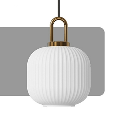 Elliptical Pendant Lighting Fixtures Modern Style Ribbed Glass 1-Light Hanging Lights in White