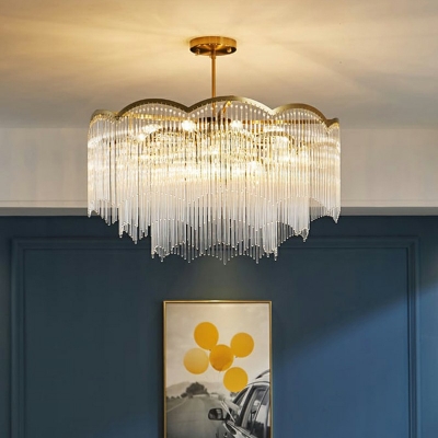 Postmodern Style Tassels Chandelier Light Glass Living Room Chandelier Lamp in Gold