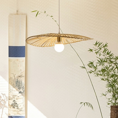 Suspension Pendant Light Asia Style 1-Bulb Bamboo Shade Hanging Light Fixture
