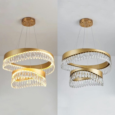 1-Light Chandelier Light Minimalism Style Ring Shape Metal Third Gear Hanging Lamps
