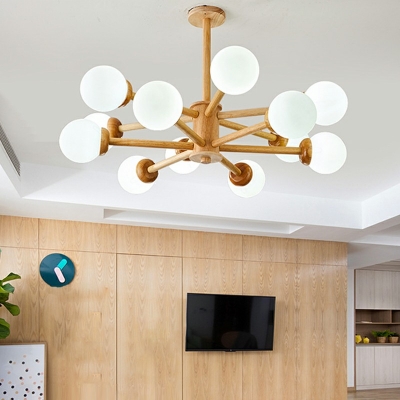 6-Light Chandelier Lighting Contemporary Style Ball Shape Wood Hanging Light