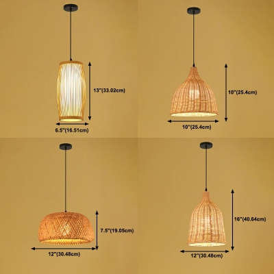 Modern Multi-Shapes Pendant Lights Bamboo 1-Light Pendant Light Fixtures in Natural