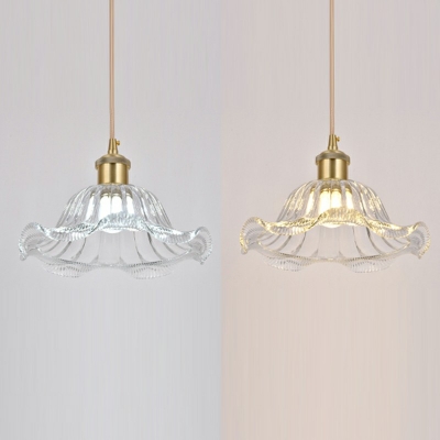 Modern Style Flower Pendant Light Lattice Glass 1-Light Pendant Lighting in Beige