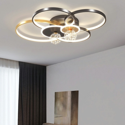 Multi-Ring Flush Light Fixtures Modern Style Metal 8-Lights Flush Mount Ceiling Light in Black