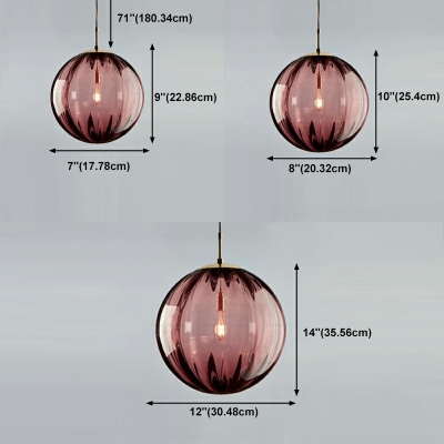 Red Sphere Pendant Lighting Modern Style Glass 1 Light Hanging Light Kit