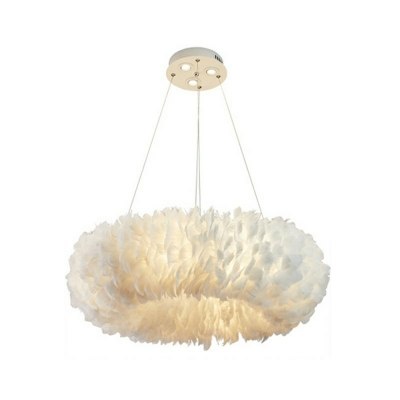 White Feather Hanging Chandelier Contemporary Metal Ceiling Chandelier Light for Bedroom