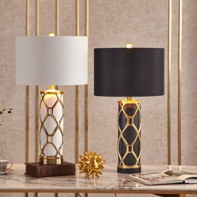 1-Light Table Lights Minimalism Style Cylinder Shape Fabric Nightstand Lamps