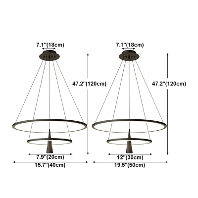 3-Light Hanging Ceiling Lights Minimalist Style Ring Shape Metal Third Gear Chandelier Light