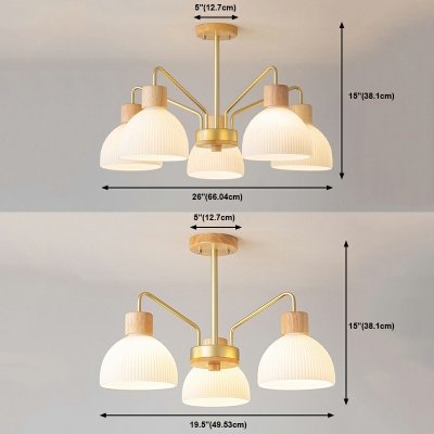 5-Light Chandelier Lamp Contemporary Style Dome Shape Wood Hanging Pendant Lights