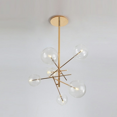 6-Light Hanging Light Fixture Simple Style Globe Shape Glass Chandelier Lighting Fixture
