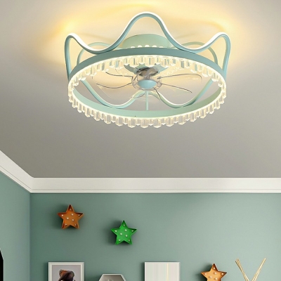Contemporary Ceiling Fan Light 2-Light Metal Remote Control Stepless Dimming LED Ceiling Fan for Children’s Room