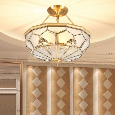 Glass Bowl Ceiling Lamp Hotel Foyer Elegant Style Flush Light in Brass