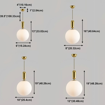 Modern Style Ball Pendant Light Closed Glass 1-Light Hanging Light in White