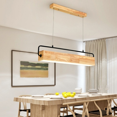 Wood Linear Hanging Island Lights Modern LED Suspension Light for Living Room
