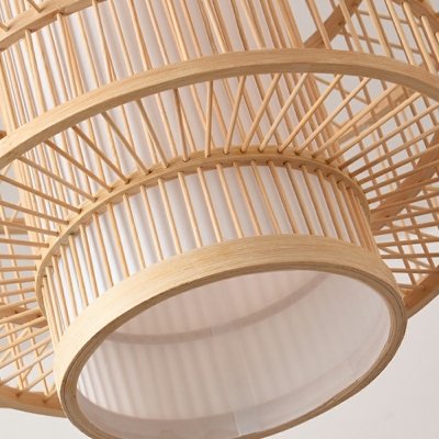 1-Head Pendant Lighting Bamboo Ceiling Pendant Lamp in Beige