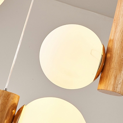 2-Light Chandelier Lighting Contemporary Style Globe Shape Wood Hanging Light