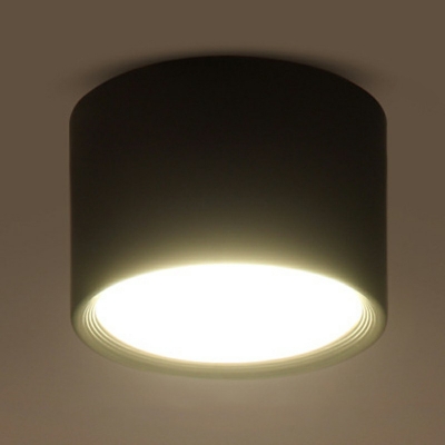 Black Drum-shaped Flush Ceiling Light Modern Style Metal 1 Light Flush Mount Lighting