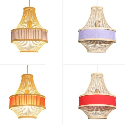 Contemporary Cage-Like Pendant Lights Bamboo 1-Light Pendant Ceiling Lights