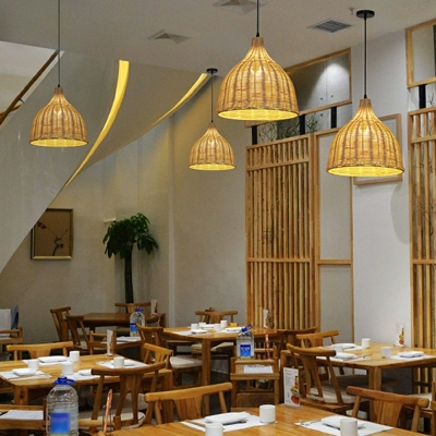 Modern Pendant Light Fixtures Asia Style 1-Head Wood Pendant Light