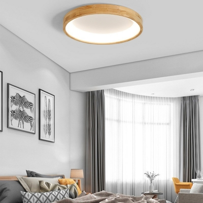 Wood Modern Style Flush Mount 1 Light Round LED Flush Ceiling Light for Bedroom