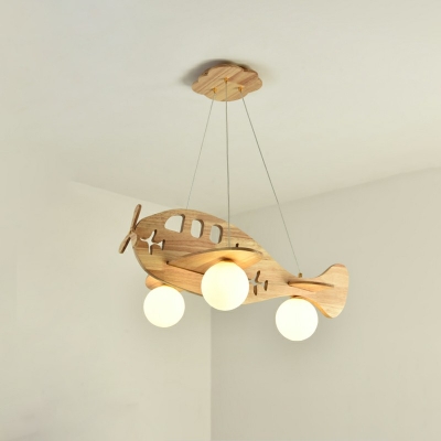 3 Lights Modern Plane Hanging Pendant Lights Wood Chandelier Lighting Fixture for Bedroom