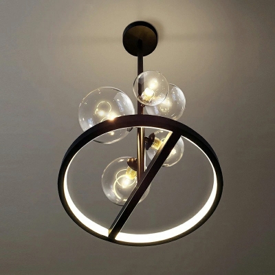 6-Light Hanging Lamp Ultra-Modern Style Round Shape Glass Warm Light Pendant Chandelier