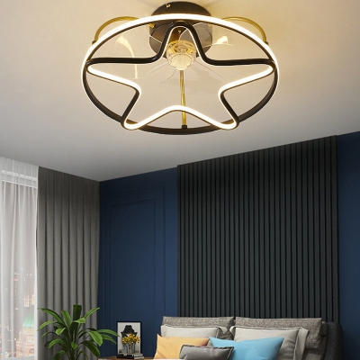 Contemporary Ceiling Fan Lighting LED Metal Semi Flush Mounted Lamp for Bedroom