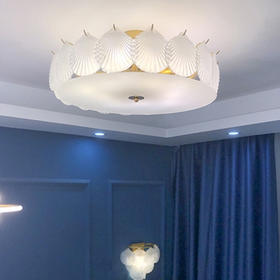 Glass Modern Semi Flush Mount Lighting Drum Elegant Ceiling Flush Mount Lights for Living Room