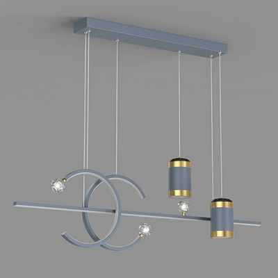 Grey Cylinder Island Lighting Modern Style Metal 5 Lights Island Light Fixtures