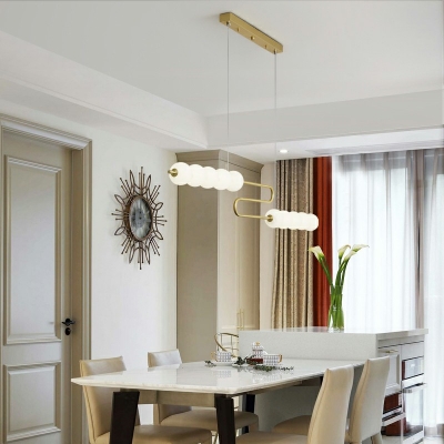Linear Modern Glass Hanging Pendant Lights Gold Simple Flush Mount Chandelier for Dinning Room