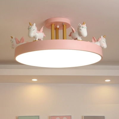Metal and Wood Flush Mount Lighting Fixtures LED Flush Ceiling Lights for Kid's Bedroom
