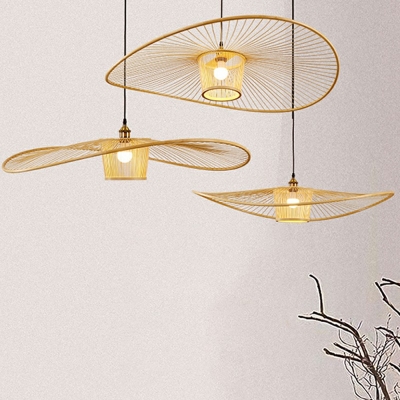 Modern 1 Light Bamboo Pendant Light Kit Beige Hanging Lamp for Dining Room