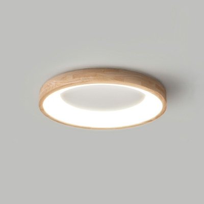 Modern Ceiling Lighting Wooden Flush Mount Ceiling Light with Plastic Shade