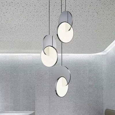 Nickel Disc Ceiling Pendant Light Modern Style Metal 2 Lights Pendant Light Fixtures