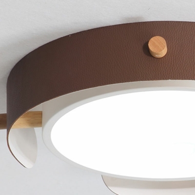 1-Light Flush Mount Lighting Contemporary Style Round Shape Wood Ceiling Mounted Light