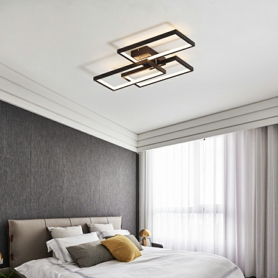 3-Light Ceiling Mounted Fixture Contemporary Style Rectangle Shape Metal Flush Pendant Light