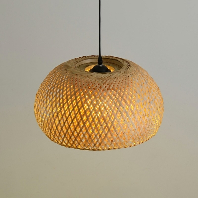 Bamboo Dome Pendant Light Fixture Single Bulb Asia Suspension Pendant Light