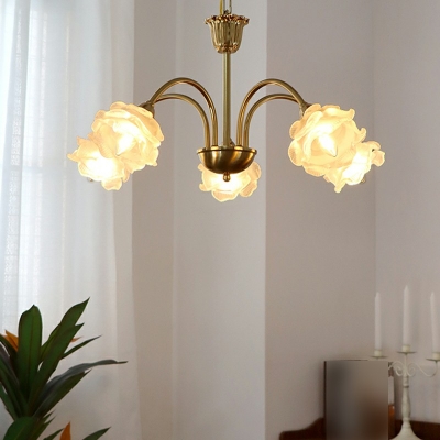 Contemporary Flower Chandelier Lights Glass Chandelier Light Fixture in Gold