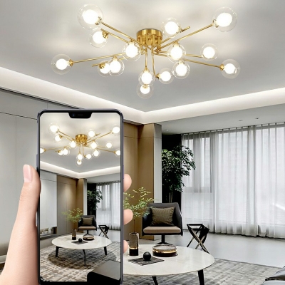 Contemporary Style Glass Pendant Light Globe Metal Hanging Light Fixture for Living Room