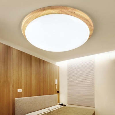 Contemporary Style LED Lighting Wood Round Flush Mount Ceiling Light for Bedroom