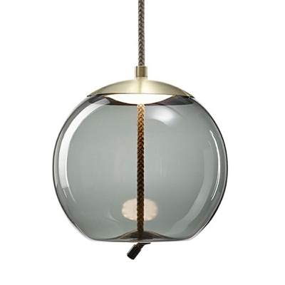 Smoke Gray Sphere Pendant Lights Modern Style Mirror Glass 1 Light Pendant Light Fixture