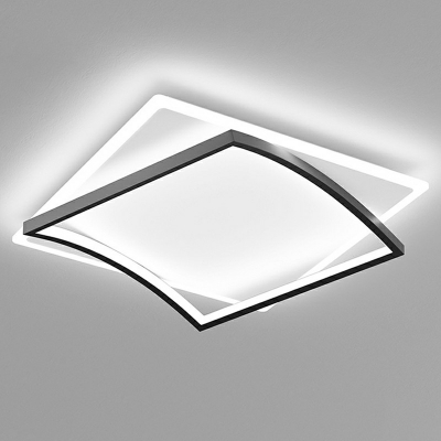 Squared Flush Light Contemporary Metal 2-Light Flush Mount Lamp