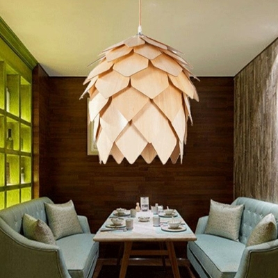 Wood 1 Light Modern Suspension Lamp Minimalist Pendant Lighting Fixtures for Dining Room