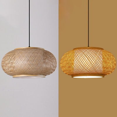 1-Light Suspension Lamp Asian Style Rattan Hanging Light Fixture for Restaurant