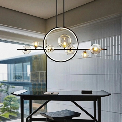 8-Light Hanging Lamp Ultra-Modern Style Round Shape Glass White Light Ceiling Pendant Lights